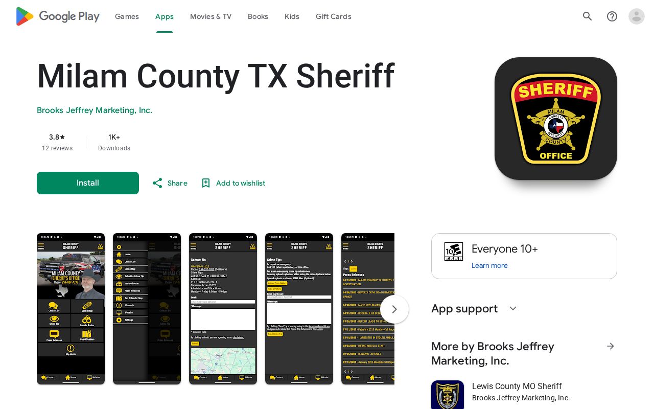 Milam County sheriff app listing for inmate and arrest information